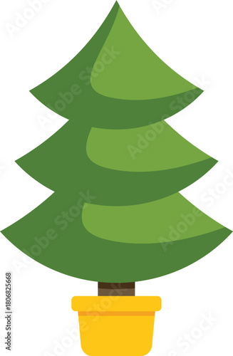 This minimalist vector illustration features a small green fir tree growing in a yellow pot, perfect for christmas or nature themed designs