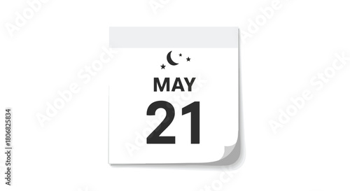 Iconic Calendar Page Showing May 21st with Crescent Moon and Stars for Islamic Observance Reminder 150 characters