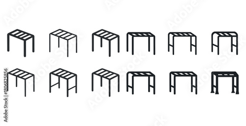 Set of stool icons in various styles and designs