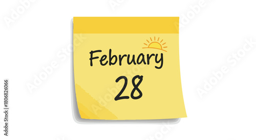 Stylized reminder with February 28th and a small sun icon indicating a deadline or an event on the end of the month