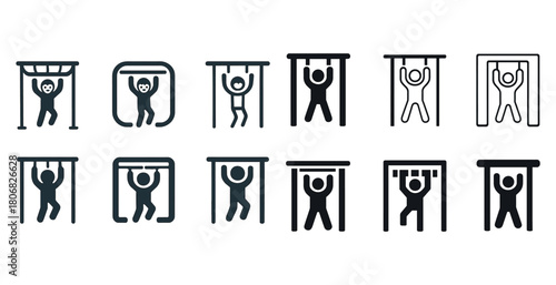 Monkey bar silhouettes: gymnastics exercise icons in various poses
