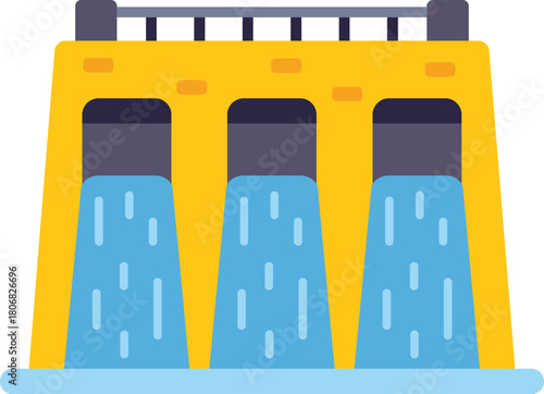 This illustration shows a hydroelectric power plant generating clean energy from water, highlighting the concept of renewable resources