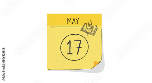 Stylized cartoon of a calendar page for May 17th indicating International Day Against Homophobia  Biphobia and Transphobia