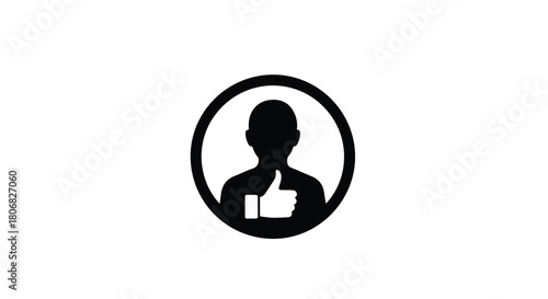 Silhouette of a person with a thumbs up icon, representing approval or positive feedback.