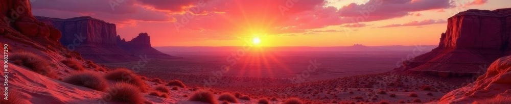 Fototapeta premium Fiery dawn paints sandstone buttes, vibrant hues , travel, morning, golden hour