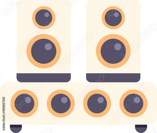 Music system playing loud music with powerful speakers and subwoofer for home entertainment