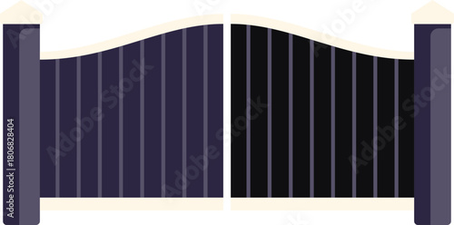 Black wrought iron gate is closed, providing security and privacy