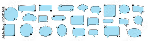 Blue speech bubble quote frame vector collection on transparent background
