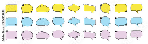 Color speech bubble quote frame vector collection on transparent background