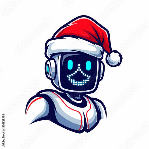Cartoon robotic santa cheerful holiday celebration artificial intelligence festive season