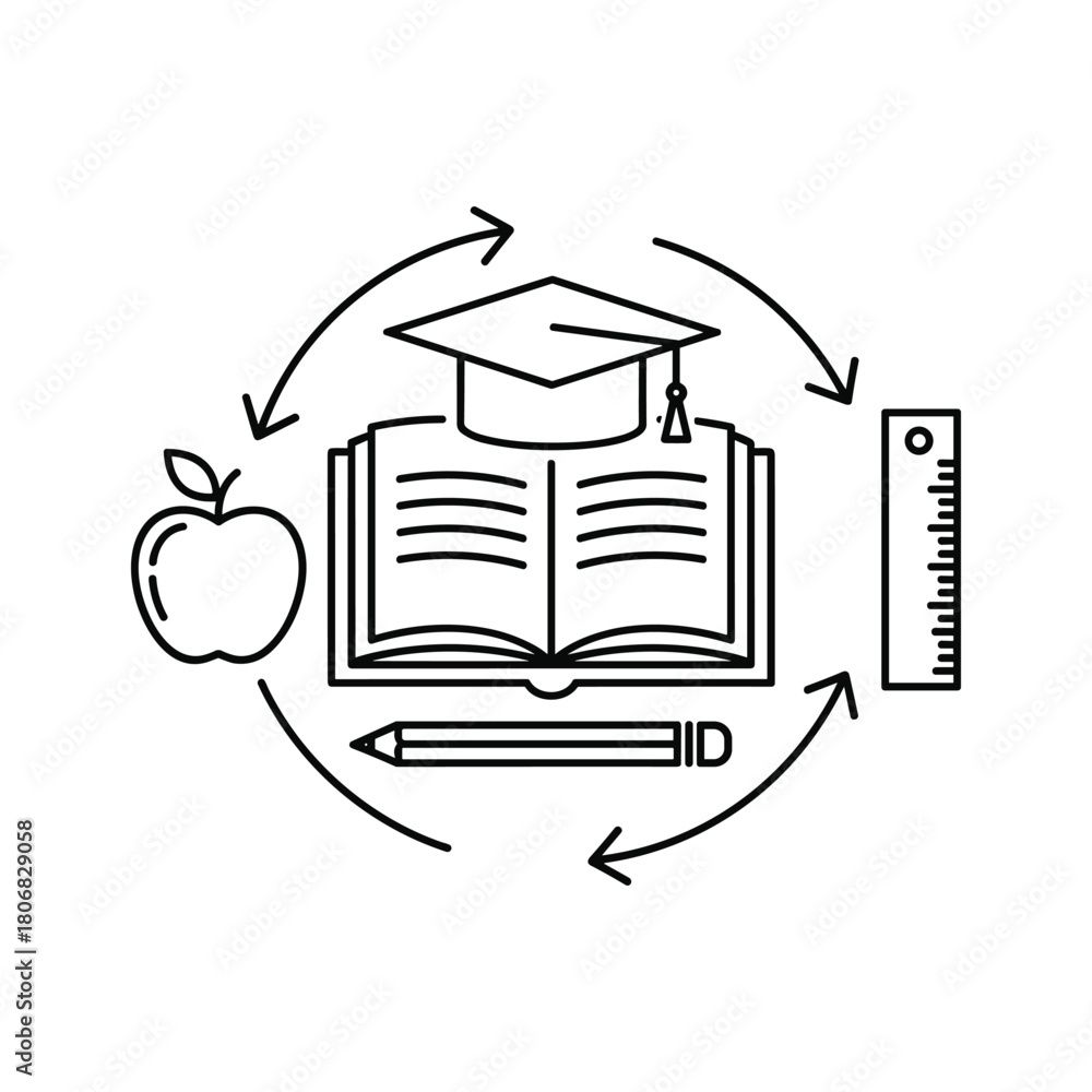 Fototapeta premium Education cycle: learning, knowledge, and academic progress icon.