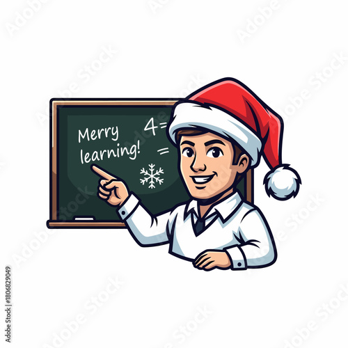 Cartoon teacher teaching christmas lesson with chalkboard illustration educational celebration