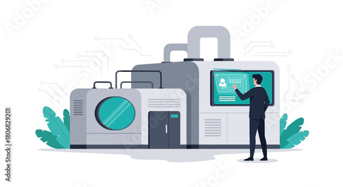 Modern manufacturing facility operated by a manager with advanced technology controls and