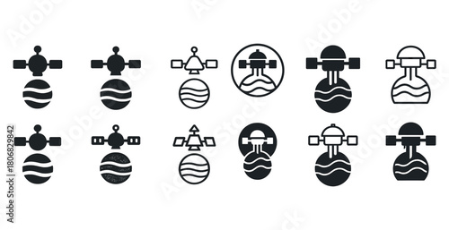 Space satellite icons set with variations in design and style