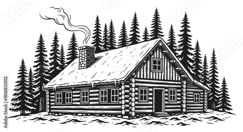 Rustic Winter Cabin in Snowy Forest for Holiday Travel and Cozy Retreat Design