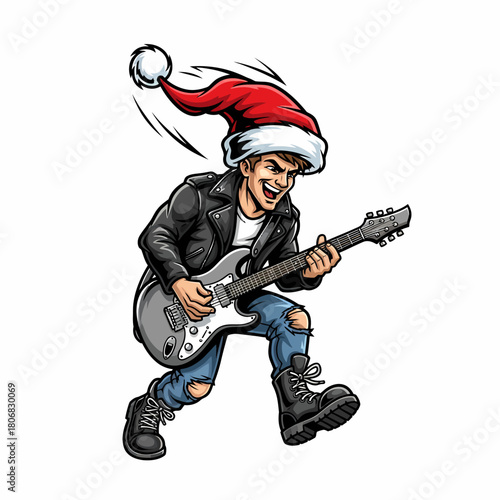 Rockstar Santa Playing Guitar Christmas Illustration Holiday Season