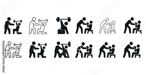 Stick figure icons depicting various fitness and exercise activities