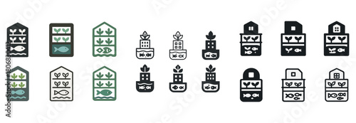 Aquaponics and hydroponics system icons collection