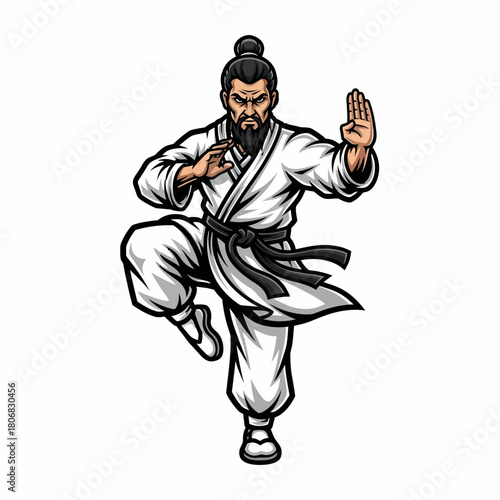 Vector illustration martial artist in stance wearing traditional uniform