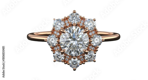 Rose Gold Diamond Cluster Engagement Ring Luxury Proposal Jewelry for Wedding Celebration