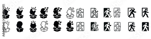 Collection of creative profile and exit icons in black and white