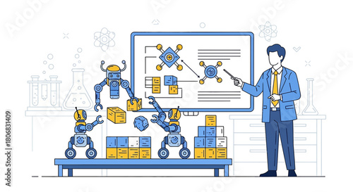 Robotics research demonstration showing automated learning and scientific teaching analysis