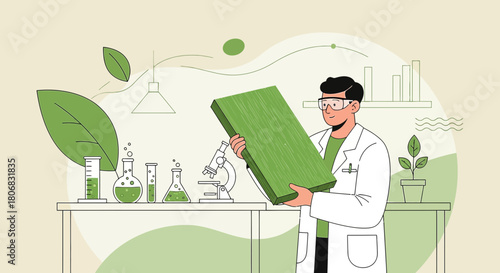 Scientist holding sustainable material in laboratory for environment research studies