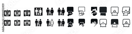 Diverse people and interaction icons in silhouette style