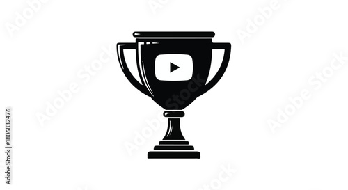 Trophy award with video play button symbol, representing online content success and achievement.