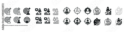 Icon set for business strategy and target marketing concepts