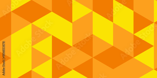 Abstract geometric wall tile and metal cube background. yellow triangle wallpaper. Seamless geometric pattern low polygon background. orange and red diamond decoration overlap polygonal background.	
