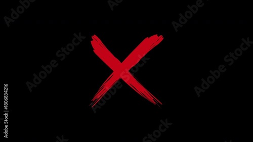 Animated red X error Icon – Brushstroke Mark on Transparent Background