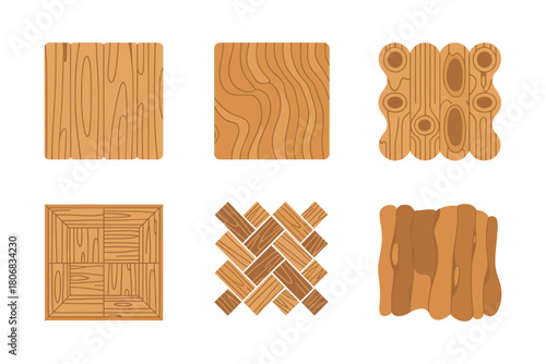 Parquet wood texture tiles, herringbone planks, end grain blocks, woven patterns, rustic flooring squares, seamless vector backgrounds
