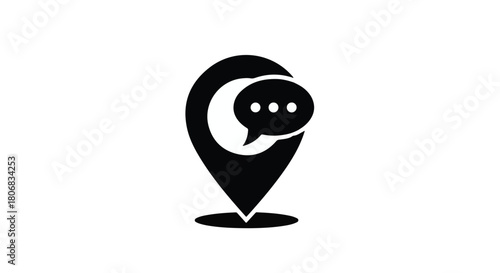 Location pin icon with speech bubble, symbolizing communication at a specific place.