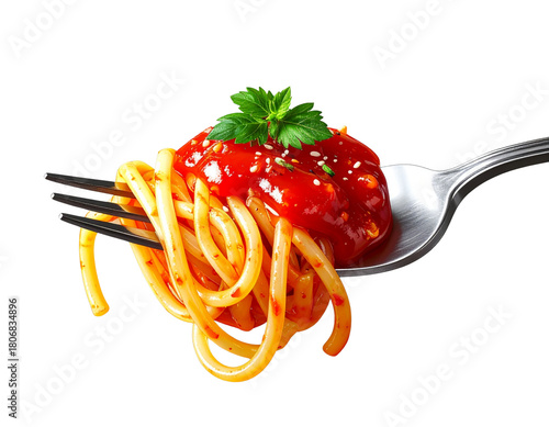  Spaghetti mit Tomatensauce auf Gabel – Freigestellt Transparent PNG