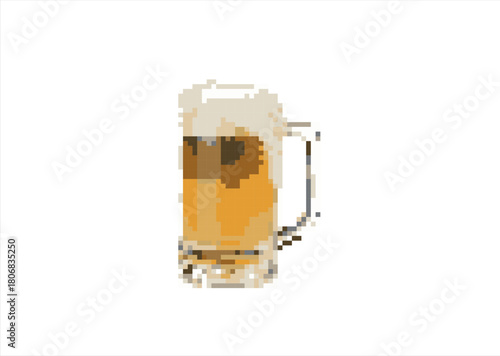 Pixel Art Glass of Golden Beer with Frothy Head. 8 bit. Game development, mobile app. Isolated vector illustration.