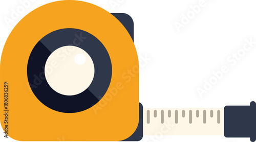 Simple flat vector icon of a yellow and black tape measure extending its measuring tape