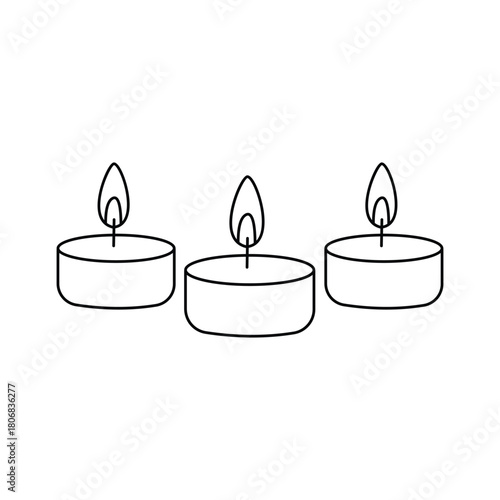 Simple Row of Three Tealight Candles Line Art Illustration