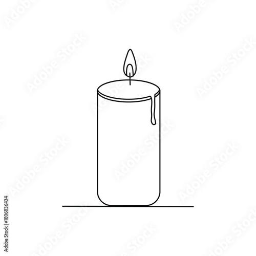 Minimalist Burning Pillar Candle Line Art Illustration