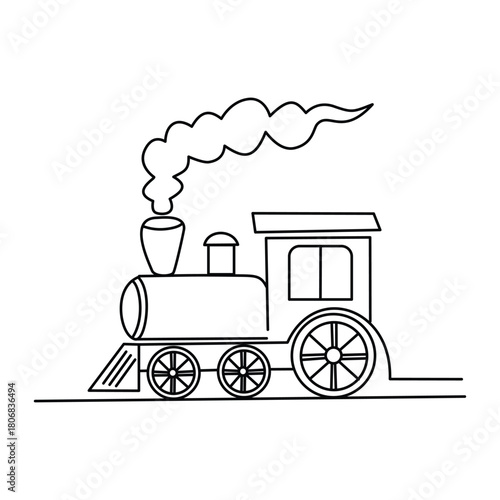 Vintage Toy Train with Smoke Line Art Illustration