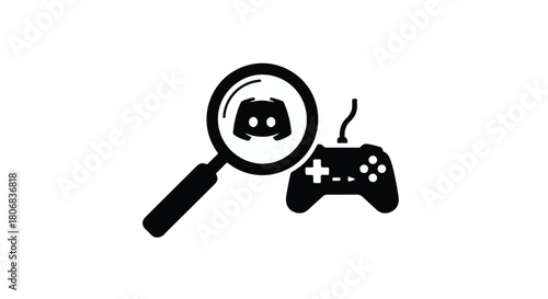 Searching for gaming community and connection with a controller and magnifying glass icon