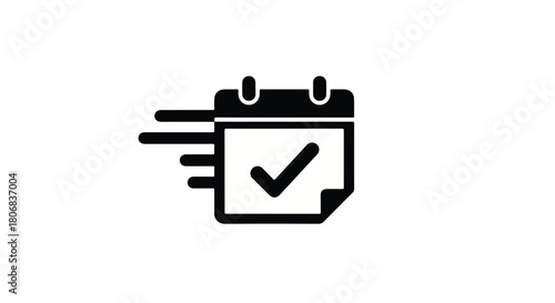 Calendar icon with checkmark and motion blur indicating fast completion of tasks or deadlines.