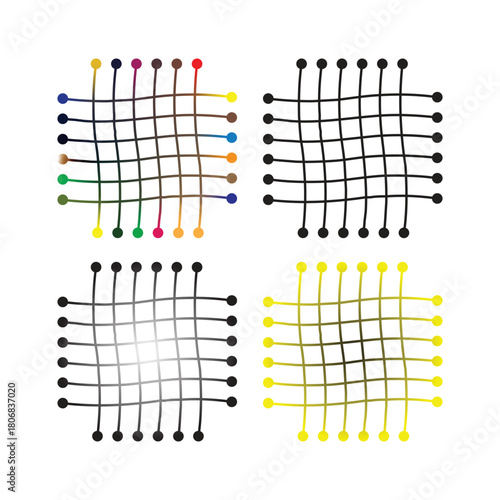 Curved Grid Network Pattern with Circular Nodes and Abstract Line Intersections