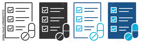 Medical list with pill dose and marked checkboxes on transparent background