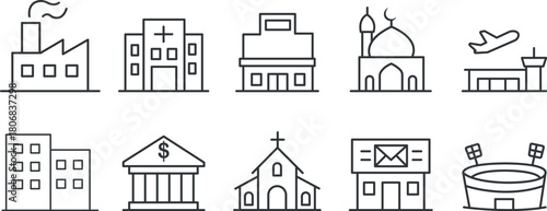 Set of Public Infrastructure and Building Icons