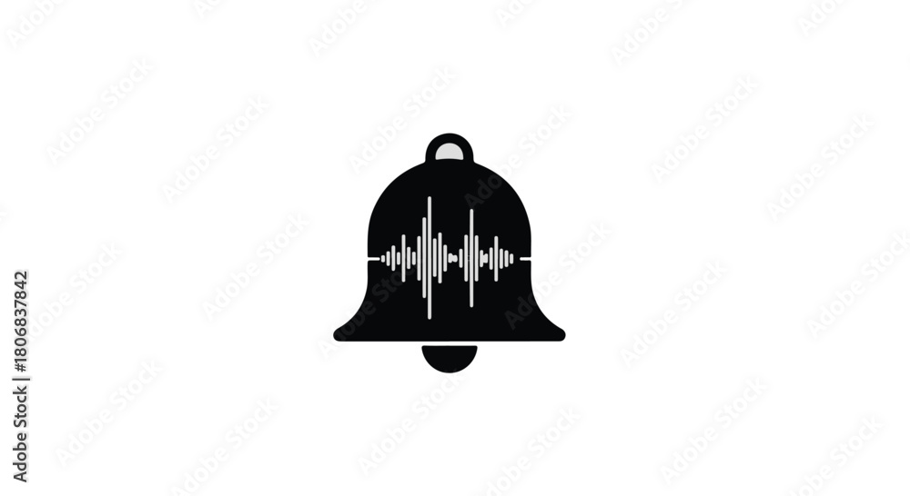 Fototapeta premium Simple bell icon with sound wave visualization, symbolizing notification or alert