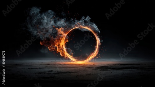 Flaming Ring with Smoke and Embers