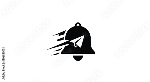 Urgent notification bell icon with paper airplane symbolizing fast alerts and communication