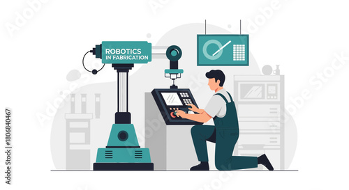 Illustration of a robotic system being operated by a person in a factory setting environment