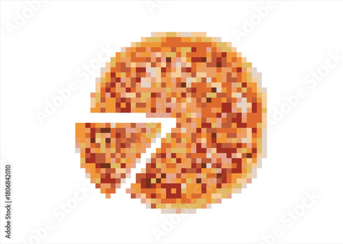Pixel Art Pizza with a Missing Slice. 8 bit. Game development, mobile app. Isolated vector illustration.